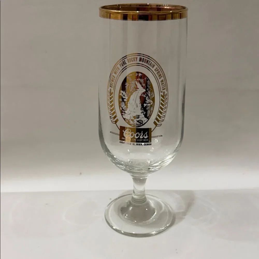 Coors Beer Bar Glass Pure Rocky Mountain Spring 12 Oz Clear Gold Rim 7 In Tall